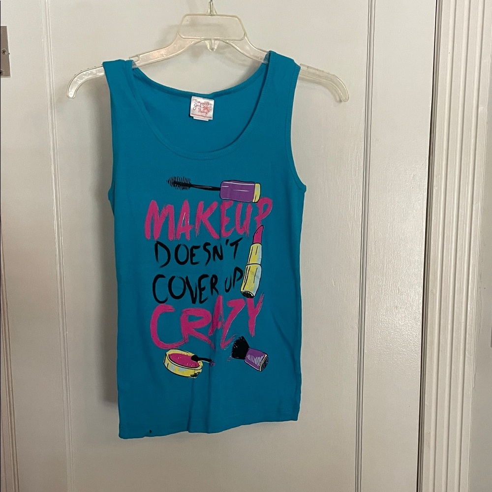 A Girl Thing Teal Makeup Graphic Tank Top
